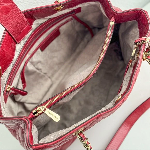 Michael Kors Susannah Red Quilted Chain Shopper Tote Bag